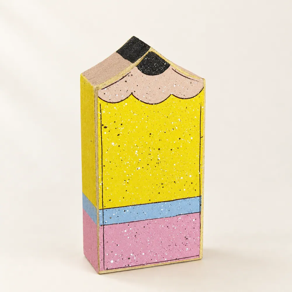 Pencil shelf sitter block — handmade wooden decor, photo 1