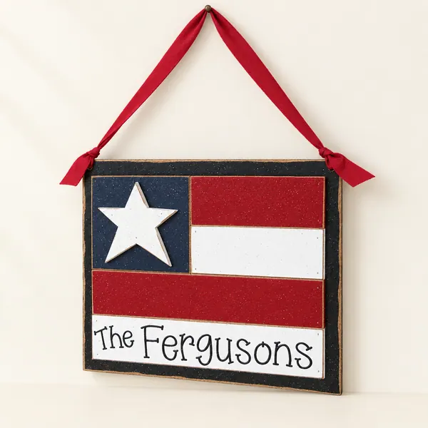 Personalized American Flag Hanging, Patriotic Door Hanger