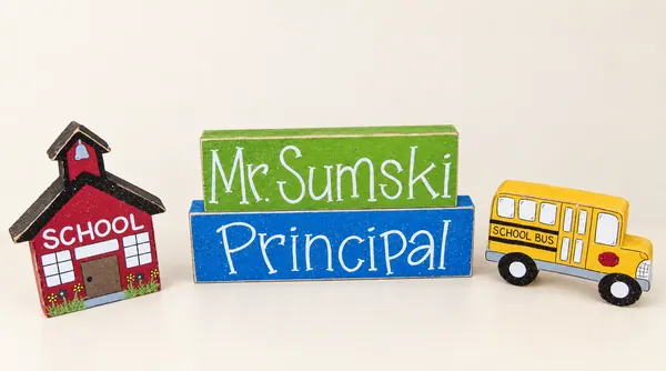 Personalized Teacher Desk Blocks, Schoolhouse and Bus Decor
