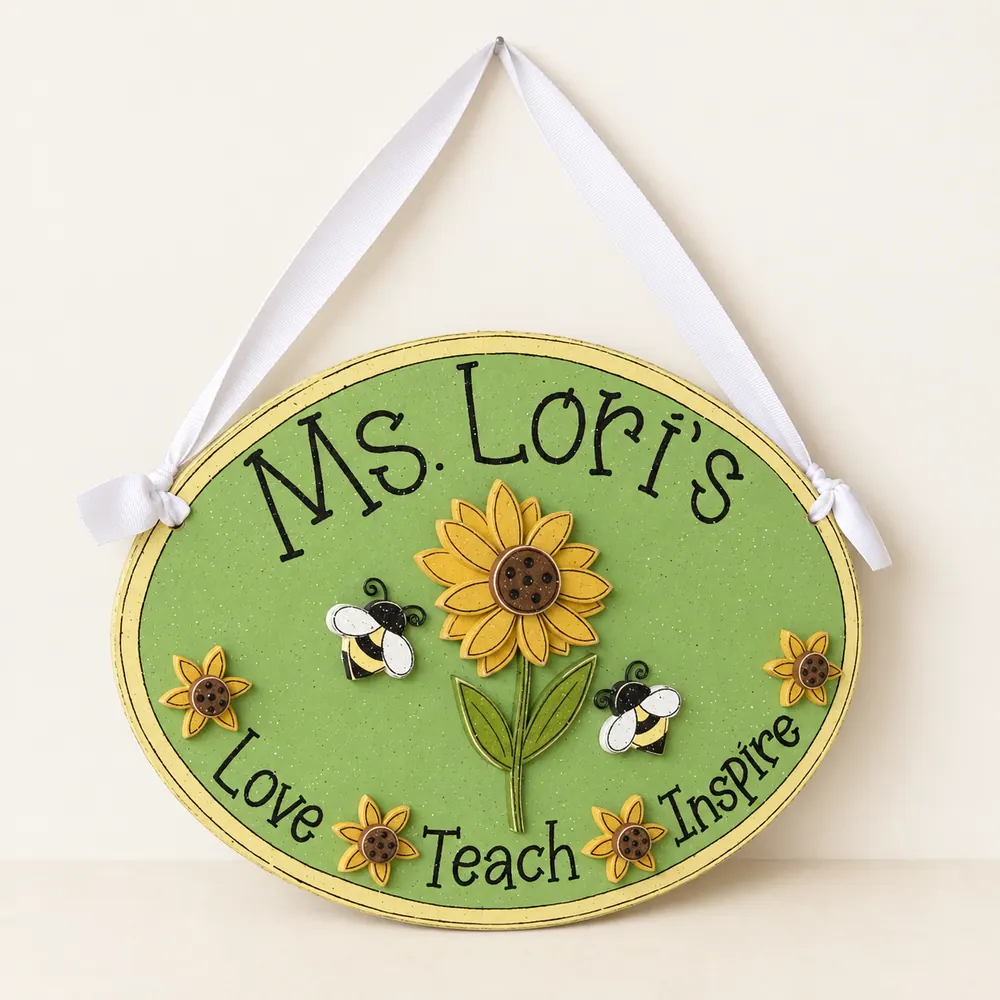 Personalized Teacher Sign | Handmade Oval Classroom Decor — handmade wooden decor, photo 1