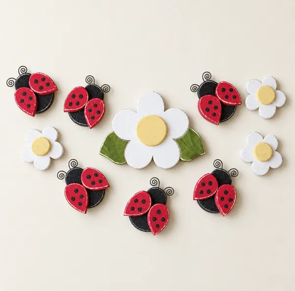 Pine Flower and Ladybug Wall Decor, Handmade USA