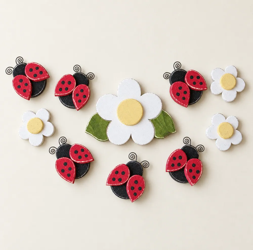 Pine Flower and Ladybug Wall Decor, Handmade USA — handmade wooden decor, photo 1
