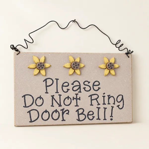 Please Do Not Ring Doorbell Sign - Beige with Sunflowers
