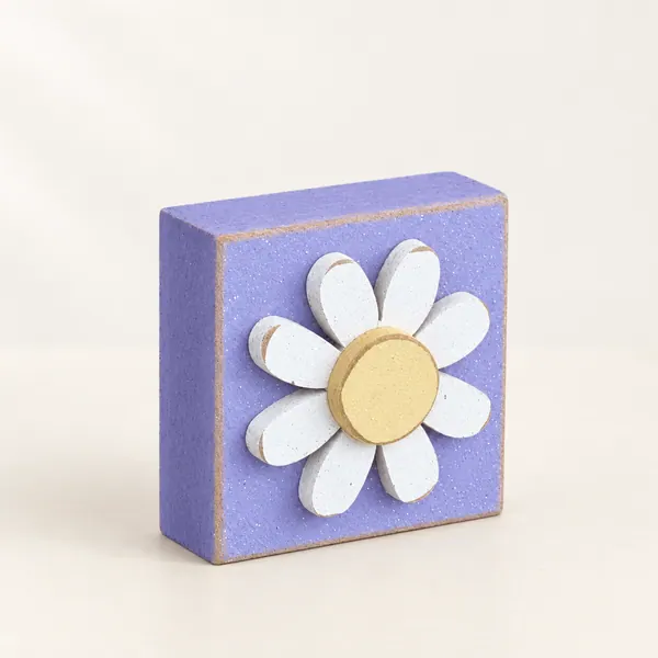 Purple 3-1/2 inch Square Daisy Block