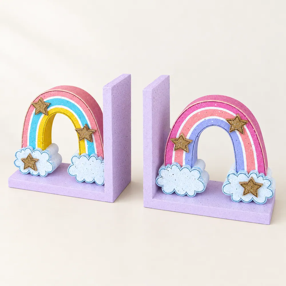 Rainbow Clouds bookends — handmade wooden decor, photo 1