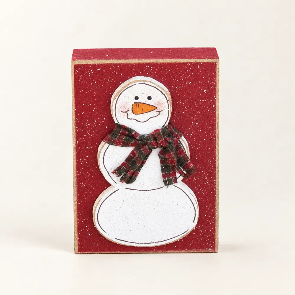 Red Snowman Block — handmade wooden decor, photo 1