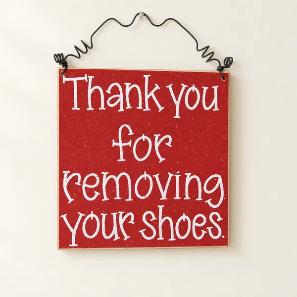 Remove Your Shoes Sign – Red Home Decor, Entryway Hanging Sign