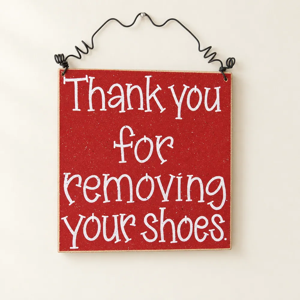 Remove Your Shoes Sign – Red Home Decor, Entryway Hanging Sign — handmade wooden decor, photo 1
