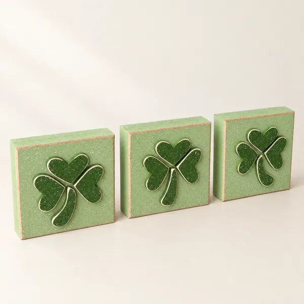 Sage Green Clover Block Set - St. Patrick's Day Decor