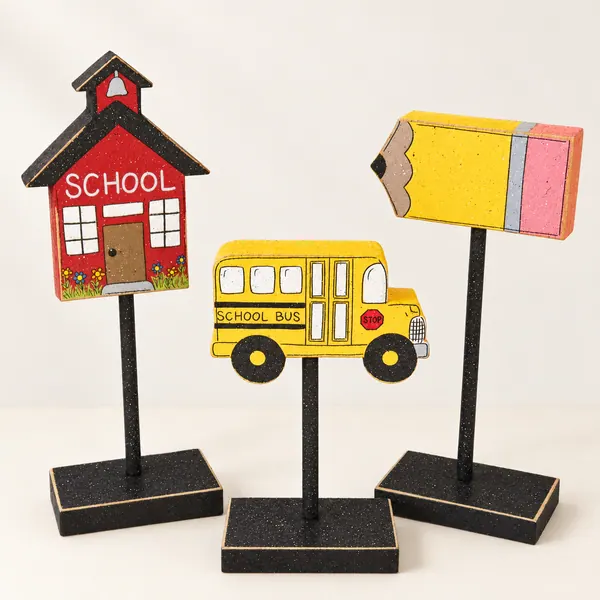 School Theme Block Set, Handcrafted Teacher Gift, Desk Decor