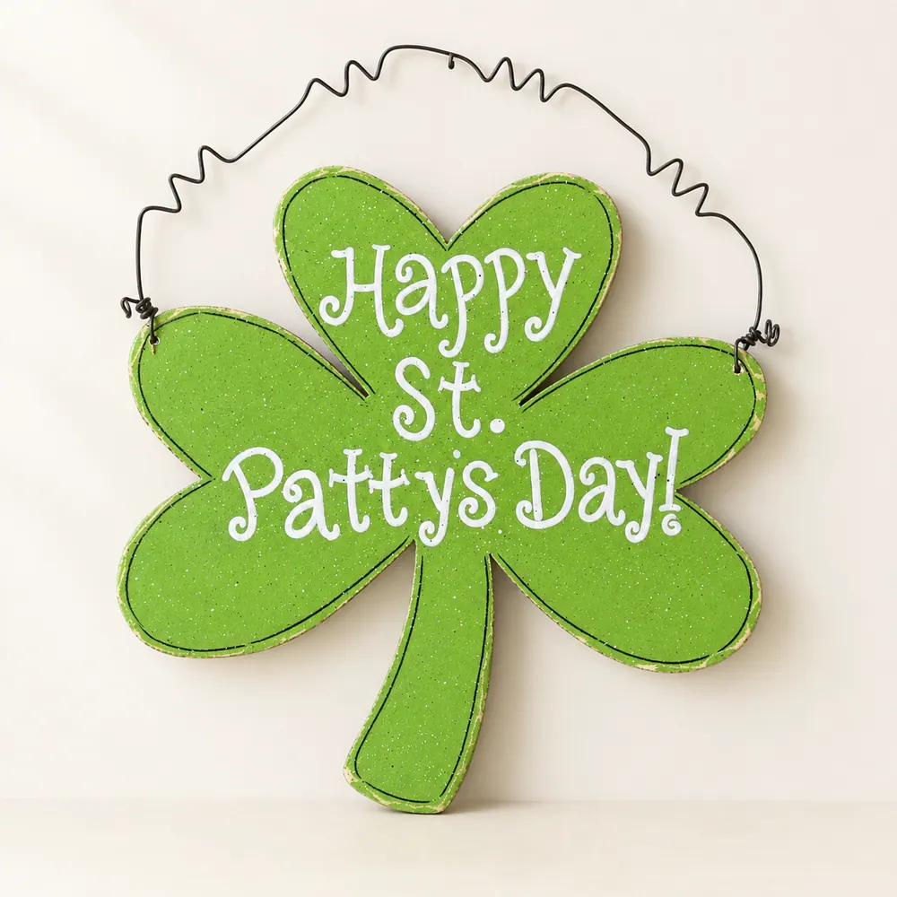 Shamrock St. Patrick's Day Sign, Lime Green Clover, Handmade USA — handmade wooden decor, photo 1