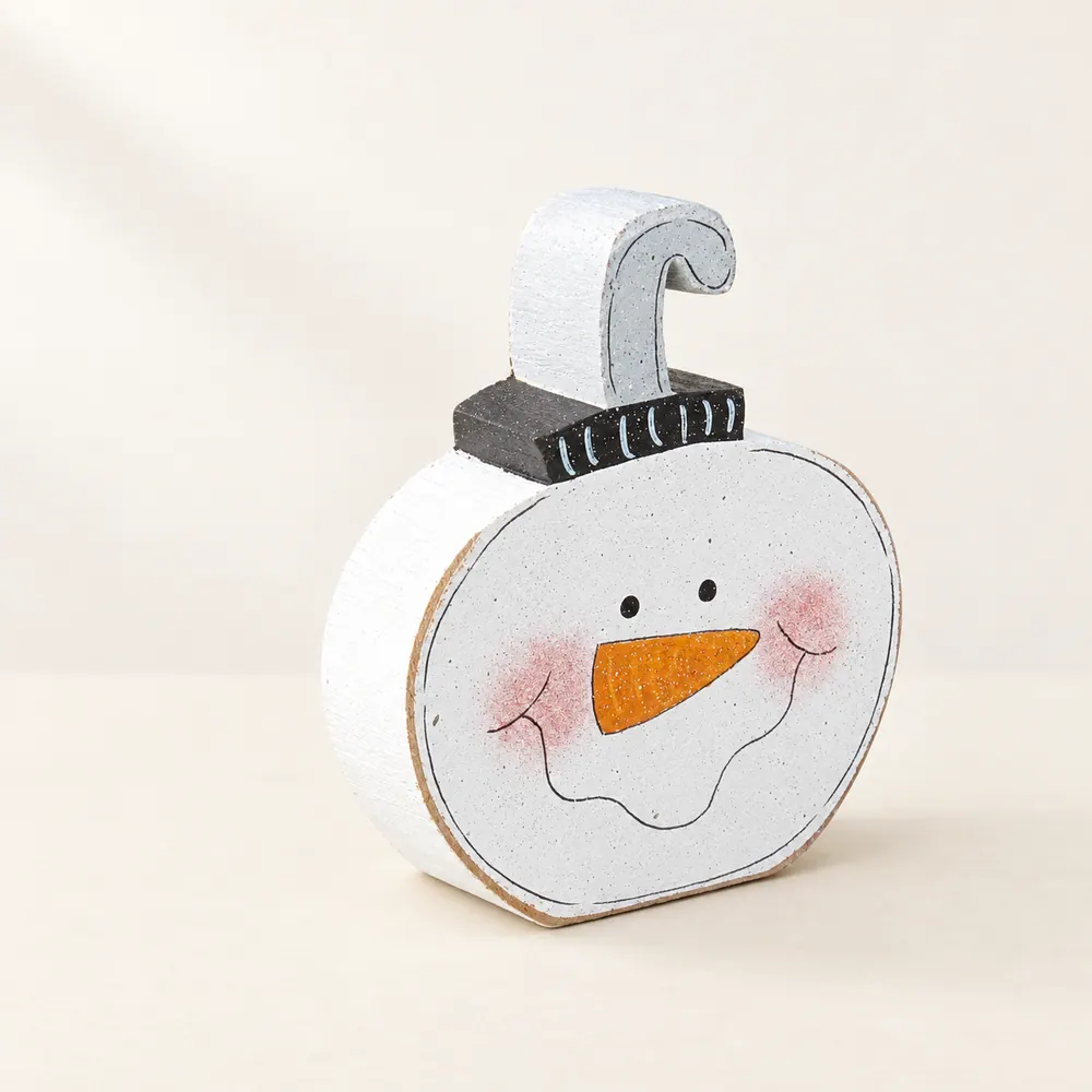 Snowman Face Ornament Block — handmade wooden decor, photo 1