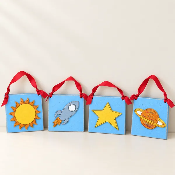 Space Themed Light Blue Decor, Set of 4, Boys Bedroom