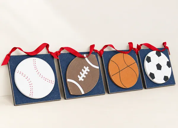 Sports Ball Wall Decor Set, Baseball, Football, Soccer, Basketball