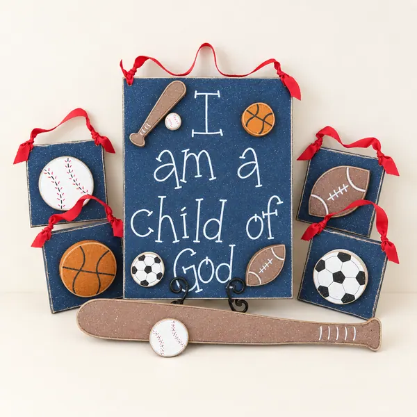 Sports Themed Boy Decor Set: Child of God Sign & Plaques