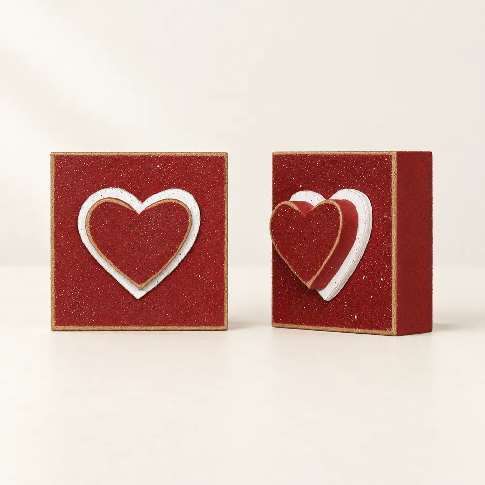 Square Block with red Heart — handmade wooden decor, photo 1