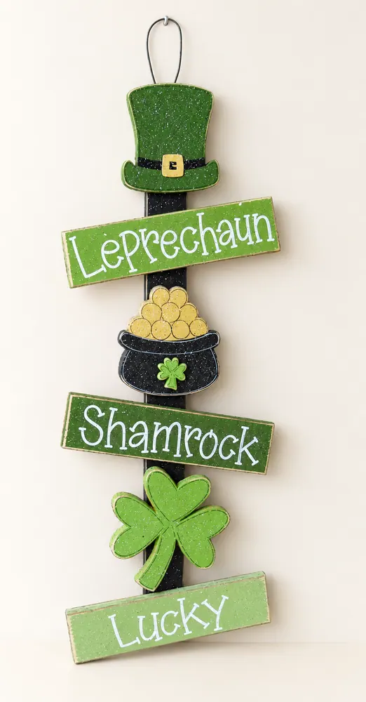 ST. Patricks Day Thoughts, leprechaun, shamrock, lucky, wall, door, office, and home decor — handmade wooden decor, photo 1