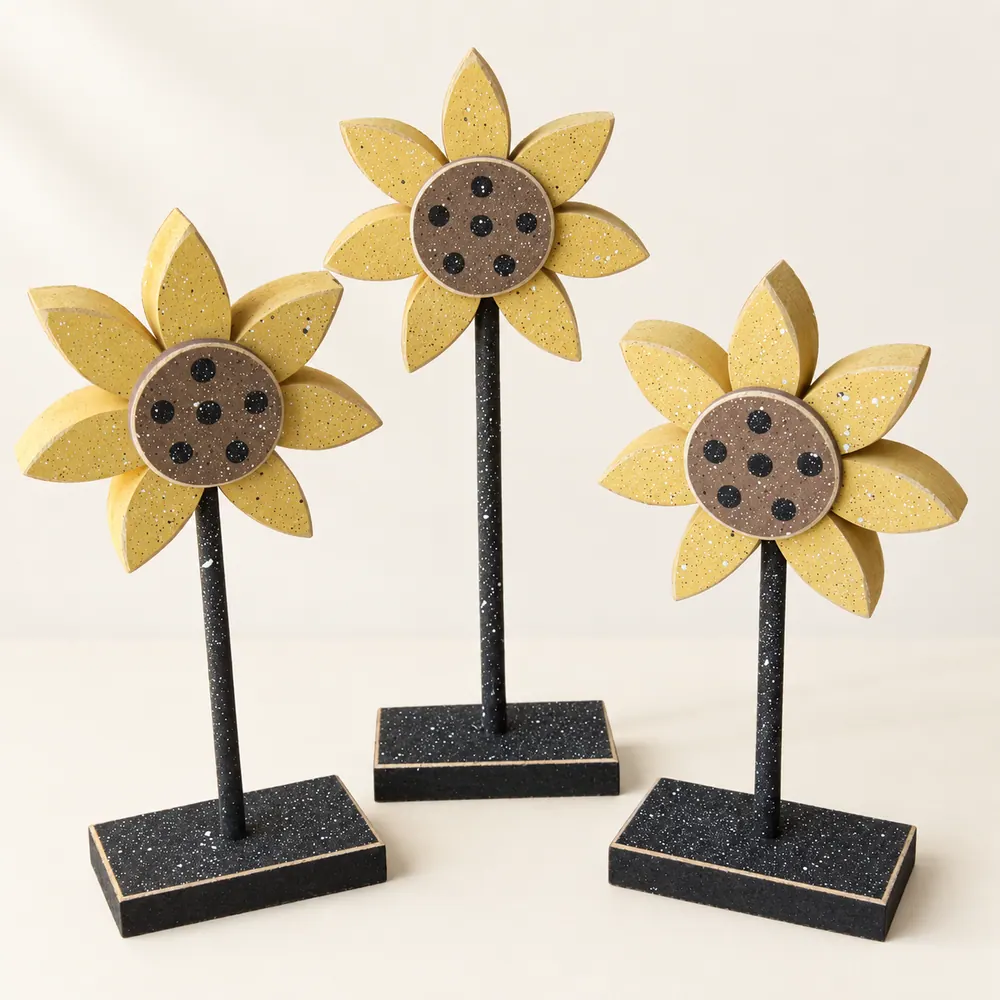 Sunflower Block Set, Maple Leaf Stands, Fall Decor — handmade wooden decor, photo 1