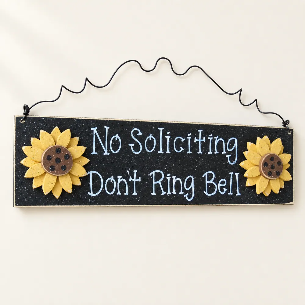 Sunflower No Soliciting Sign - Black Home Decor, Don't Ring Bell — handmade wooden decor, photo 1