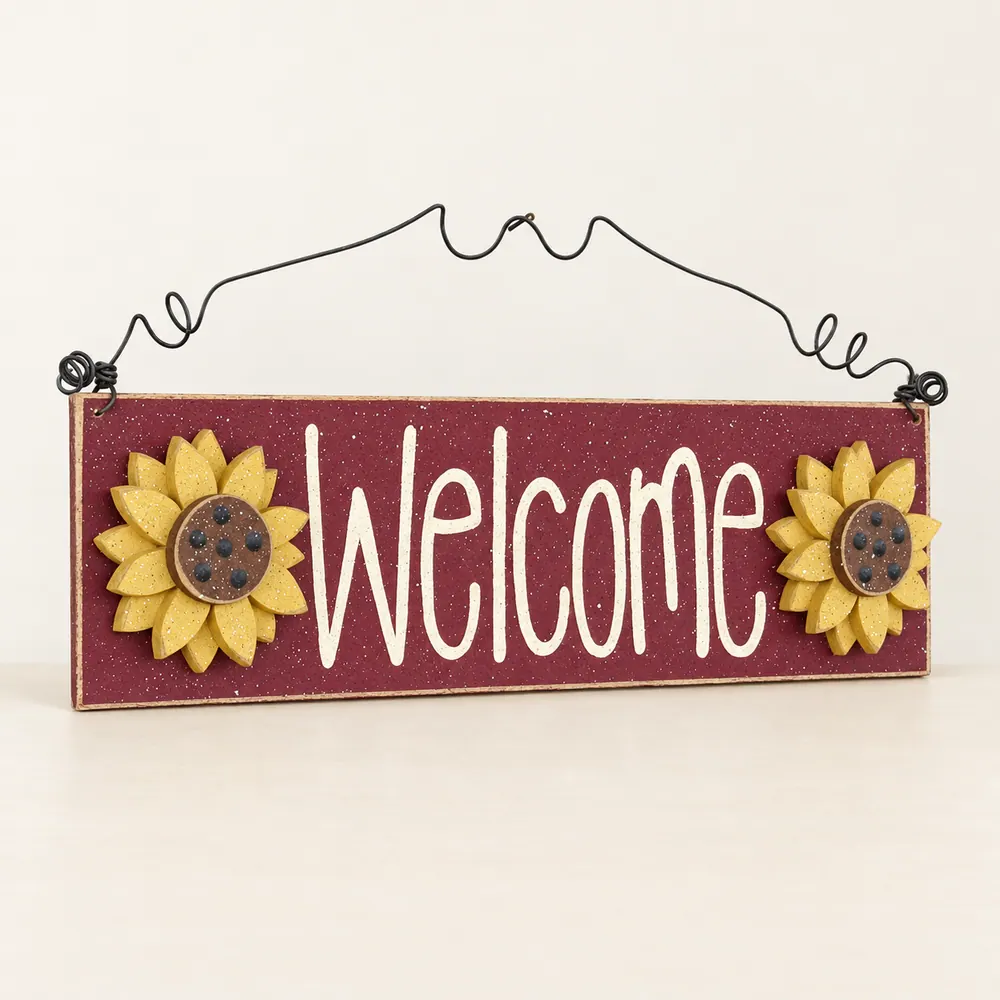 Sunflower Welcome Sign - Barn Red Home Decor, Handcrafted — handmade wooden decor, photo 1