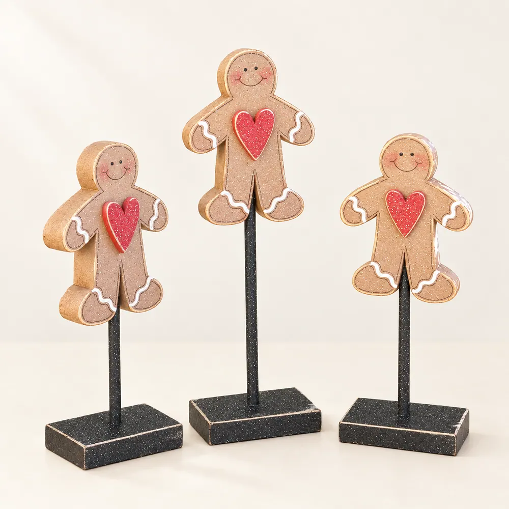 Tall Standing Gingerbread Man Set, Christmas Tiered Tray Decor — handmade wooden decor, photo 1