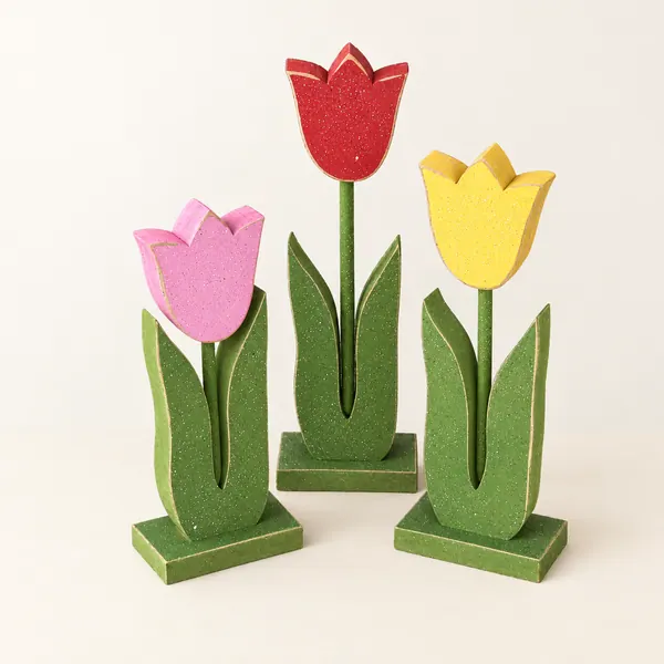 Tall Standing Tulip Block Set, Spring Home Decor