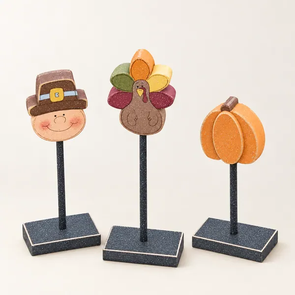 Thanksgiving Turkey, Pilgrim, Pumpkin Block Set, Fall Decor
