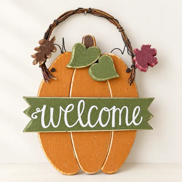 Welcome Pumpkin With Autumn leaves – Style 1