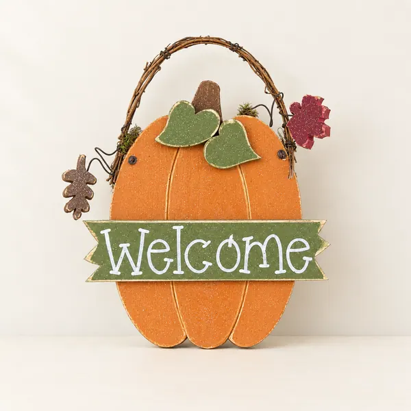 Welcome Pumpkin With Autumn leaves – Style 2