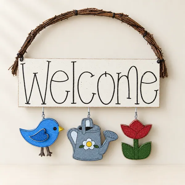 Welcome sign (Bird, Watering can, Tulip)