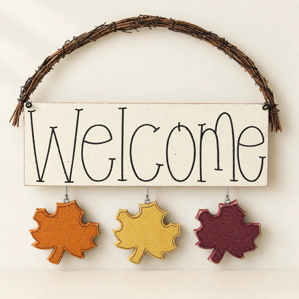 Welcome Sign (Leaves) — handmade wooden decor, photo 1
