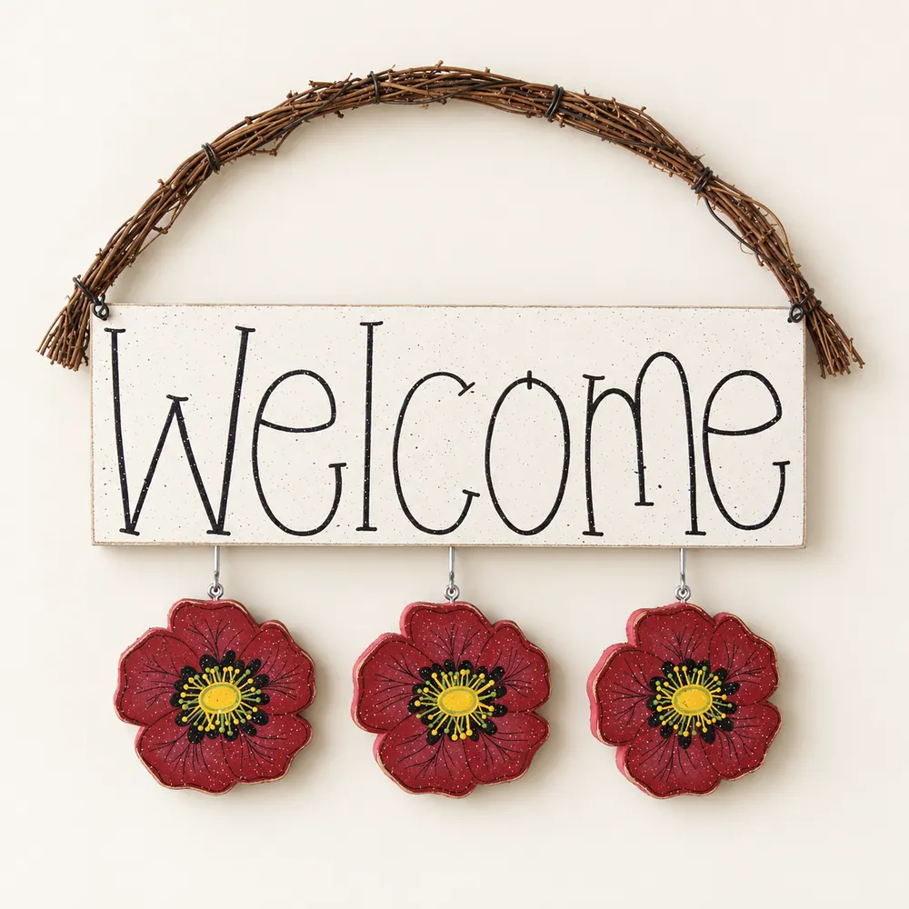 Welcome Sign (Poppies) — handmade wooden decor, photo 1