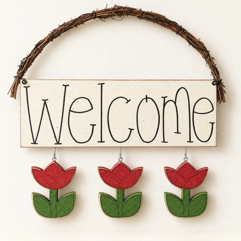 Welcome Sign (Tulips) — handmade wooden decor, photo 1
