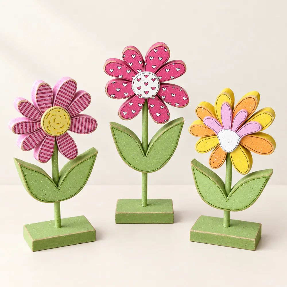Whimsical Wooden Flower Set, Spring Decor, Girl Room Decor — handmade wooden decor, photo 1