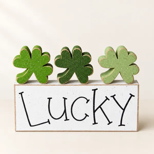 White Lucky Block With 3 Clovers