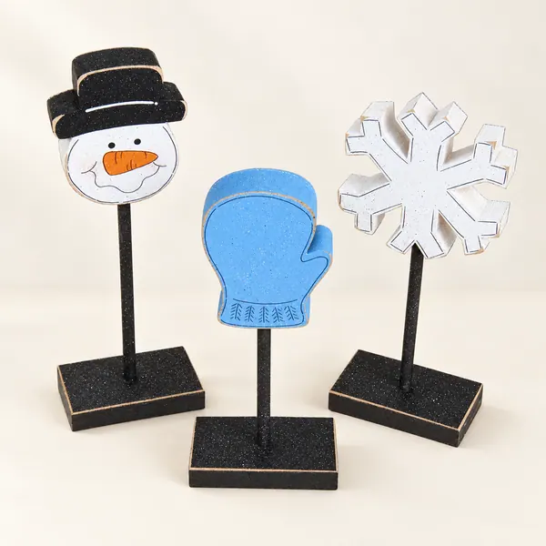 Winter Block Set, Snowman, Mitten, Snowflake, Shelf Decor